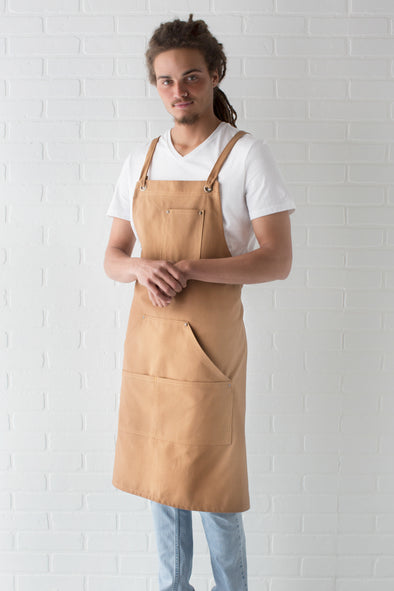 WOODLAND CANVAS TOBACCO CRISS CROSS BIB