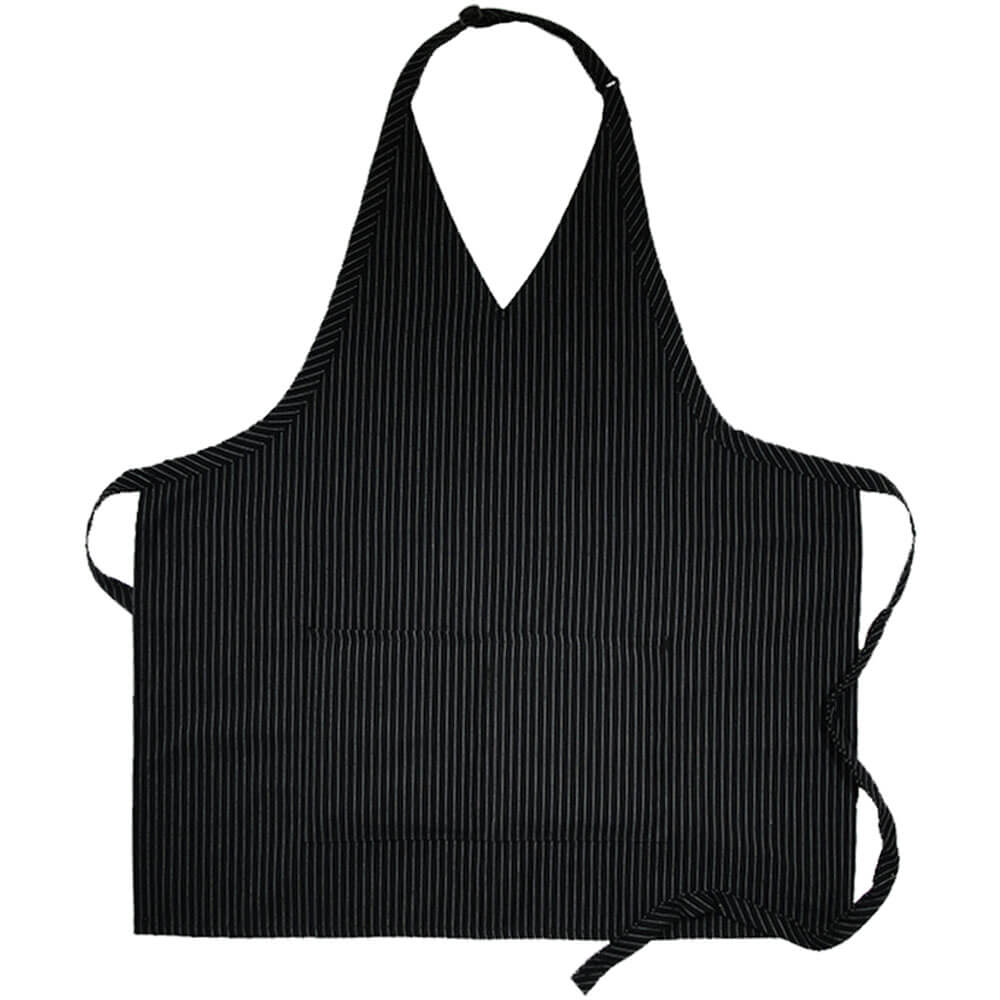 DayStar Apparel 300GS Gangster Stripe V-Neck Tuxedo Apron with Center Divided Pocket - Black & White Pinstripe